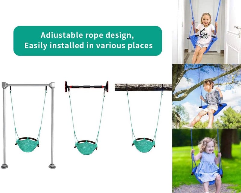 ROPECUBE Hand-Knitting Toddler Swing, Swing Seat for Kids with Adjustable Ropes, Little tikes Swings Set, for Outdoor Indoor, Playground, Backyard (Macaron Green) - Image 2